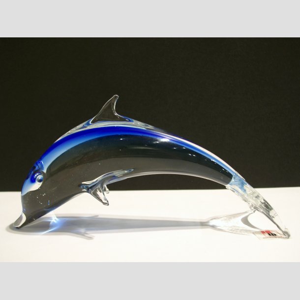 Delfiner - Stende Klar/Bl Glas Delfiner 1 17 cm
