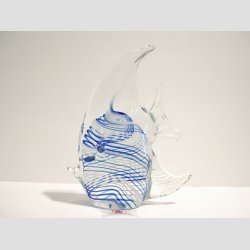 Fisk - Glas Fisk Med Hj Finne - Bl/Hvid Striber - H12cm