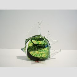 Glaskunst - Glas Fisk - Hj Finne - Klar/Grn/Sne - 8cm