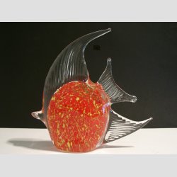 Glas Fisk Figur - Hj Finne - Orange/Gul/Sne - B15 - H18cm