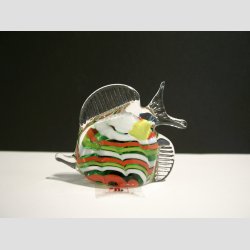 Glas Fisk - Hj Finne - Klar/Gul/Grn/Rd striber - 6-8cm