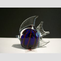 Glas Figur - Glas Fisk - Hj Finne - Bl/Rd Striber - 7-8cm