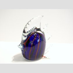Glas Figur - Glas Fisk - Hj Finne - Bl/Rd Striber - 7-8cm