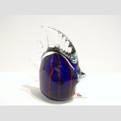 Glas Figur - Glas Fisk - Hj Finne - Bl/Rd Striber - 7-8cm