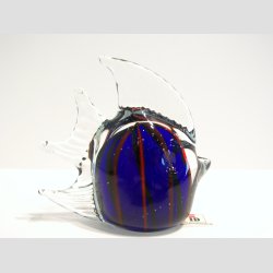 Glas Figur - Glas Fisk - Hj Finne - Bl/Rd Striber - 7-8cm