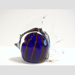 Glas Figur - Glas Fisk - Hj Finne - Bl/Rd Striber - 7-8cm