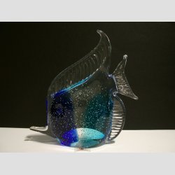 Glasfigur - Stor Glas Fisk - Hj Finne - Klar/Bl/Lysbl - H20cm - B18cm