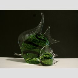 Fisk - Glasfigur - Stor Glas Fisk - Hj Finne - Klar/Grn/Sort - H20cm - B18cm