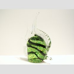 Fisk - Glasfigur - Stor Glas Fisk - Hj Finne - Klar/Grn/Sort - H20cm - B18cm