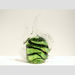 Fisk - Glasfigur - Stor Glas Fisk - Hj Finne - Klar/Grn/Sort - H20cm - B18cm
