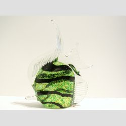 Fisk - Glasfigur - Stor Glas Fisk - Hj Finne - Klar/Grn/Sort - H20cm - B18cm