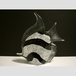 Glasfigur - Stor Glas Fisk - Hj Finne - Klar/Hvid/Sort - H20cm - B18cm