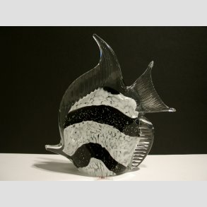 Glasfigur - Stor Glas Fisk - Hj Finne - Klar/Hvid/Sort - H20cm - B18cm