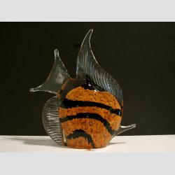 Glasfigur - Stor Glas Fisk - Hj Finne - Klar/Orange/Sort - H20cm - B18cm