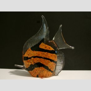 Glasfigur - Stor Glas Fisk - Hj Finne - Klar/Orange/Sort - H20cm - B18cm