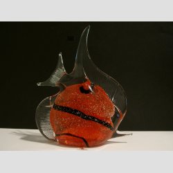 Glasfigur - Stor Glas Fisk - Hj Finne - Klar/Rd/Sort - H20cm - B18cm