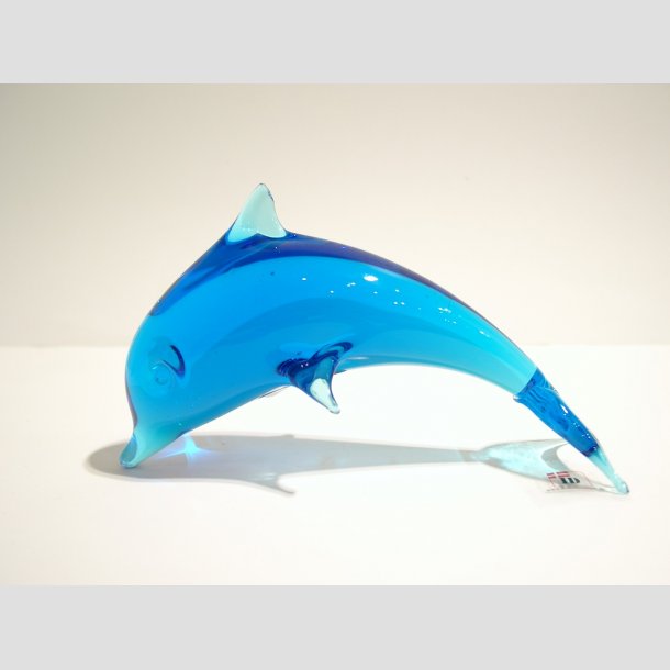 Delfiner - Stende Lysebl Glas Delfiner 14 cm