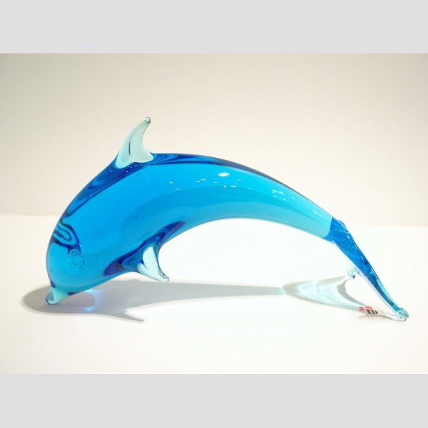 Delfiner - Stende Lysebl Glas Delfiner 17 cm