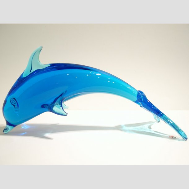 Delfiner - Stende Lysebl Glas Delfiner 26cm
