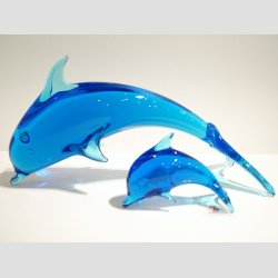 Delfiner - Stende Lysebl Glas Delfiner
