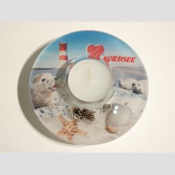 Fyrfadslys - Glas Lysestage - Drmmelys - Nordsee Ocean - 4x11cm