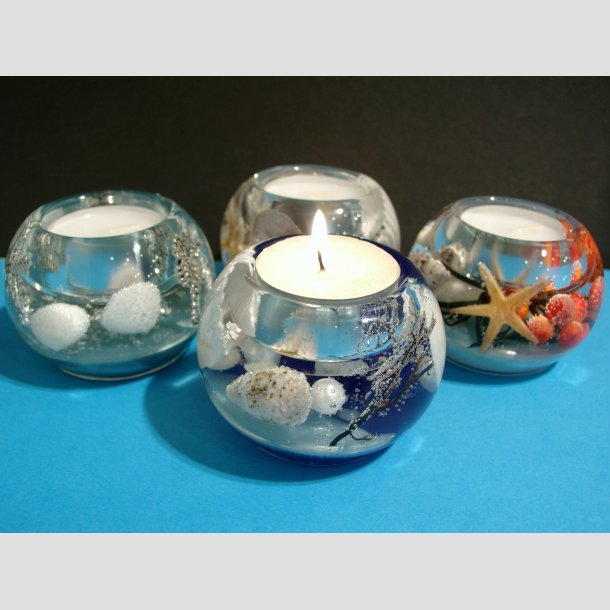 Stearinlys Seaside Memories - Blue, Gold, Berry, Silver - 1 St Med 4 Asst. H5 D7cm