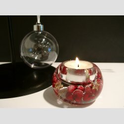 Weihnachtskugel - Handgefertigt Mercur Kerzen in Acryl Geschenk Kugel "Christmas Berries" H5 D7cm