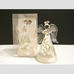 Engle - Hndlavede Glas Engle Med Guldbelagte Kanter - "Hvid Perle" - 9cm