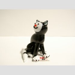 Kat Glasfigur - Siddende - Sort Med Lang Hale - 6cm