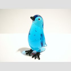 Glasdyr Pingvin Figur- Klar/Bl - 8cm