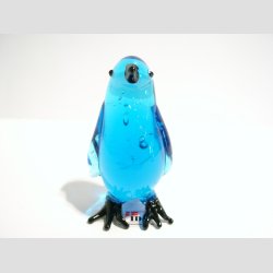 Glasdyr Pingvin Figur- Klar/Bl - 8cm