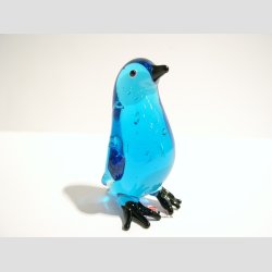 Glasdyr Pingvin Figur- Klar/Bl - 8cm