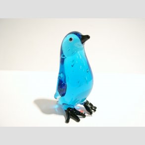 Glasdyr Pingvin Figur- Klar/Bl - 8cm