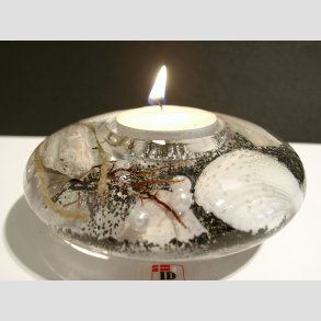 Fyrfadslys - Glas Lysestage - Drmmelys - Med Natur Strand - 4x11cm