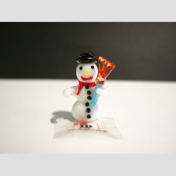 Glasfigurer - Snemand I Glas - Mini - Med Orange Kost - 3cm Figur A