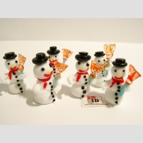 Glasfigurer - Snemand I Glas - Mini - Med Orange Kost - 3cm