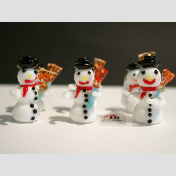 Glasfigurer - Snemand I Glas - Mini - Med Orange Kost - 3cm 1 S&aelig;t