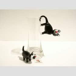 Kat - Sorte Glas Katte - Stende - 5cm