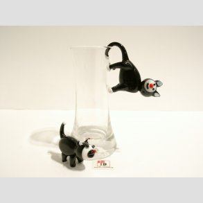 Kat - Sorte Glas Katte - Stende - 5cm