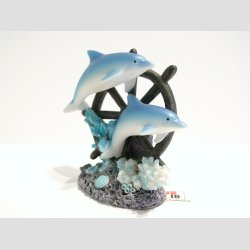 Dyrefigur - Delfiner p Koralsten Med Ror - 9cm