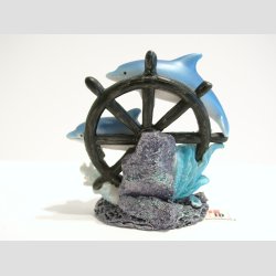 Dyrefigur - Delfiner p Koralsten Med Ror - 9cm