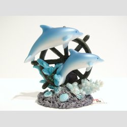 Dyrefigur - Delfiner p Koralsten Med Ror - 9cm