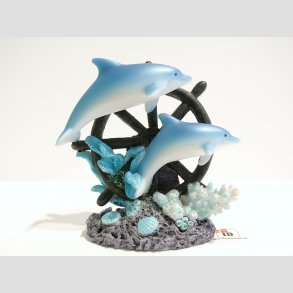 Dyrefigur - Delfiner p Koralsten Med Ror - 9cm