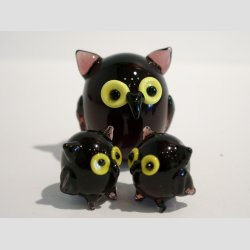 Glaskunst - Glas Ugle Figur - Rund Lilla