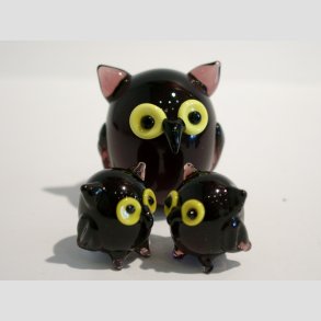 Glaskunst - Glas Ugle Figur - Rund Lilla
