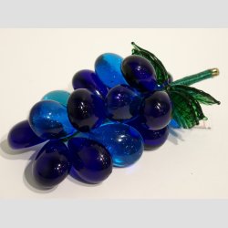 Glaskunst - Bl Glas Vindruer - Med Grnne Blade - 9-10cm