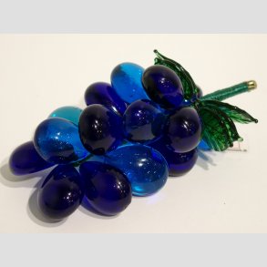 Glaskunst - Bl Glas Vindruer - Med Grnne Blade - 9-10cm