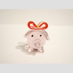 Glasfigur - Gris - Klar/Lyserd/Rund - 4cm til 5cm