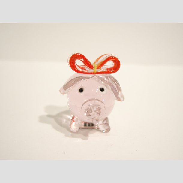 Glasfigur - Gris - Klar/Lyserd/Rund - 4cm til 5cm Lille