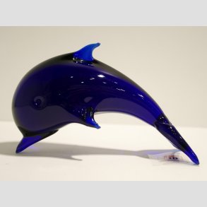 Delfin Figur - Stende Mrkebl Glas Delfin - 10cm